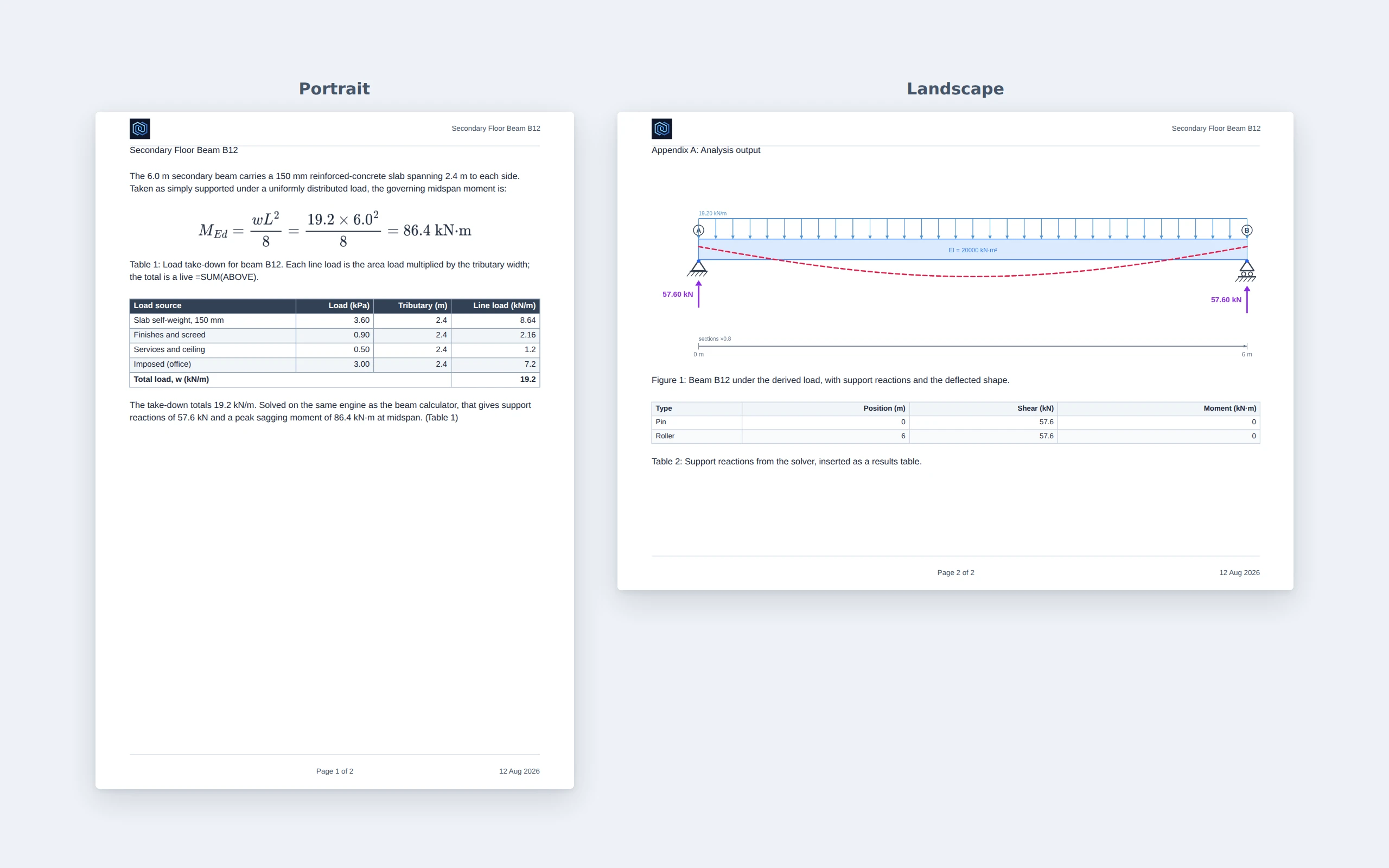 A two-page spread — one portrait page and one landscape page (a wide member schedule) side by side in the same document
